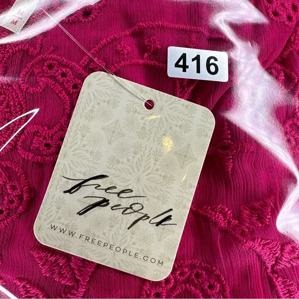 NWT Free People Malina Dress Strangelove Pink Eyelet Embroidered Boho Size M - Picture 10 of 10